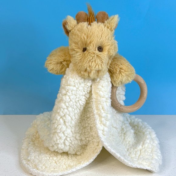 Mud Pie Security Wood Teether Sherpa Security Blanket 13" Plush Stuffed‎ Animal - Picture 1 of 5